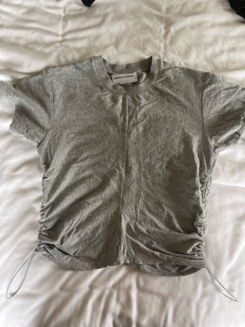 The Kooples Sport Gray Drawstring Side Ruched Cotton Tee